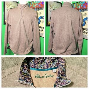 Robert Graham Men’s 1/4 Zip Pullover Sweater Shirt Large Taupe Brown